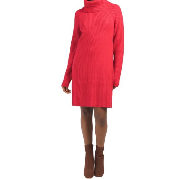 French Connection Cherry Red Turtleneck Midi Bodycon Sweater Dress Size Large - Picture 2 of 11